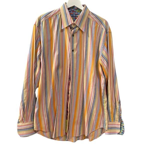 Robert Graham Other - Robert Graham Multicolor Stripes Button Down Shirt with Cars French Cuff Size XL